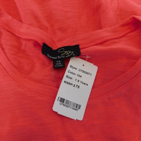 Suzanne Betro Women Appliqued Shirt Top Blouse Plus Size 1X Orange/Pink Color - Picture 7 of 10